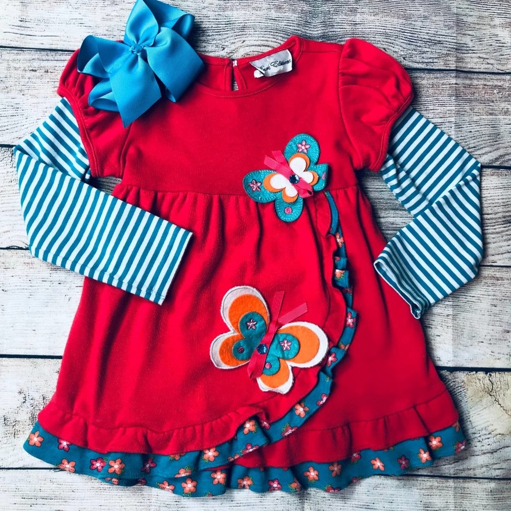 Rare Editions sz6 Butterfly Dress+Bow